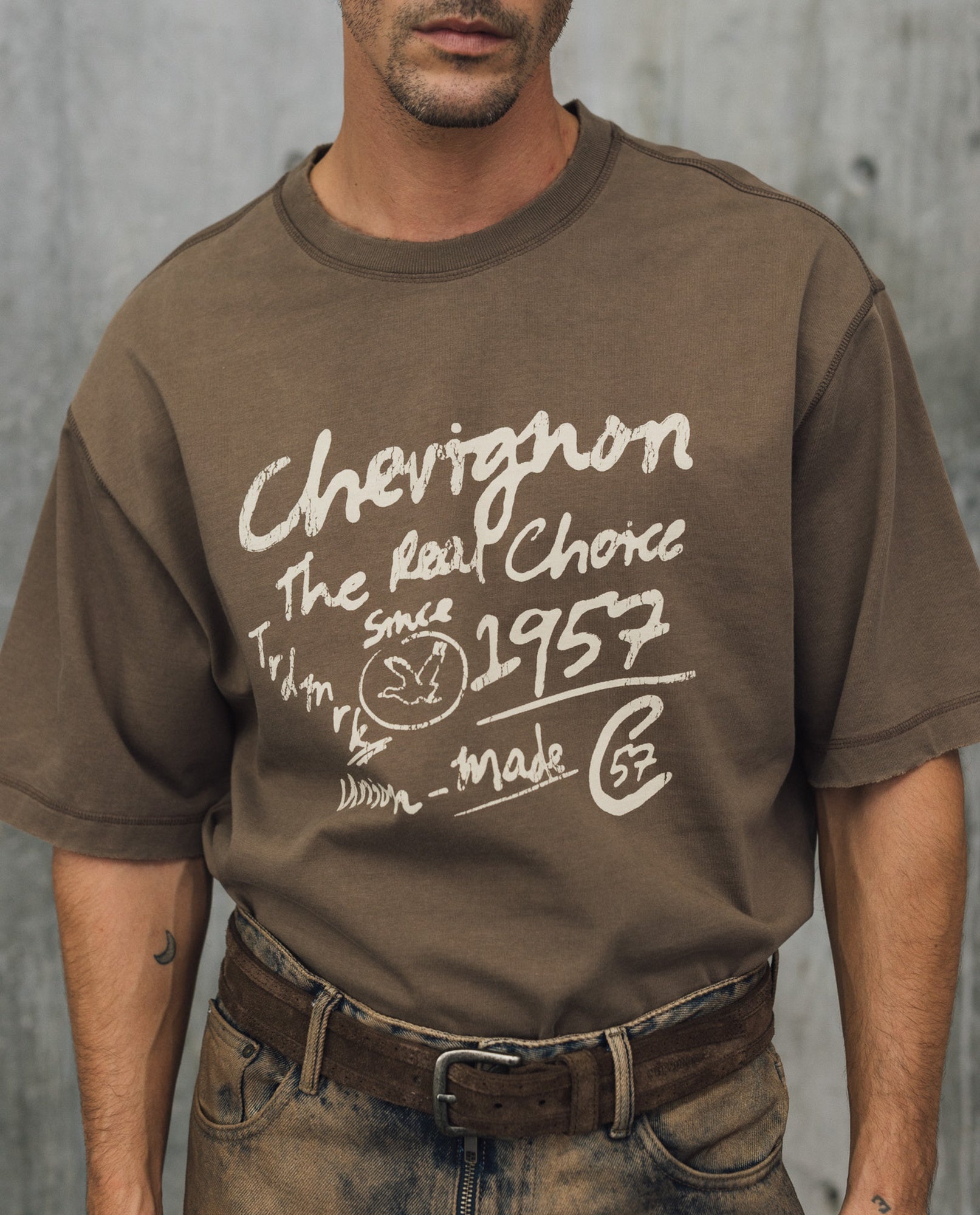 Mens Oversized Typographic Print Tee - Special Collection - Brown 63_642H202_CAF181015_3
