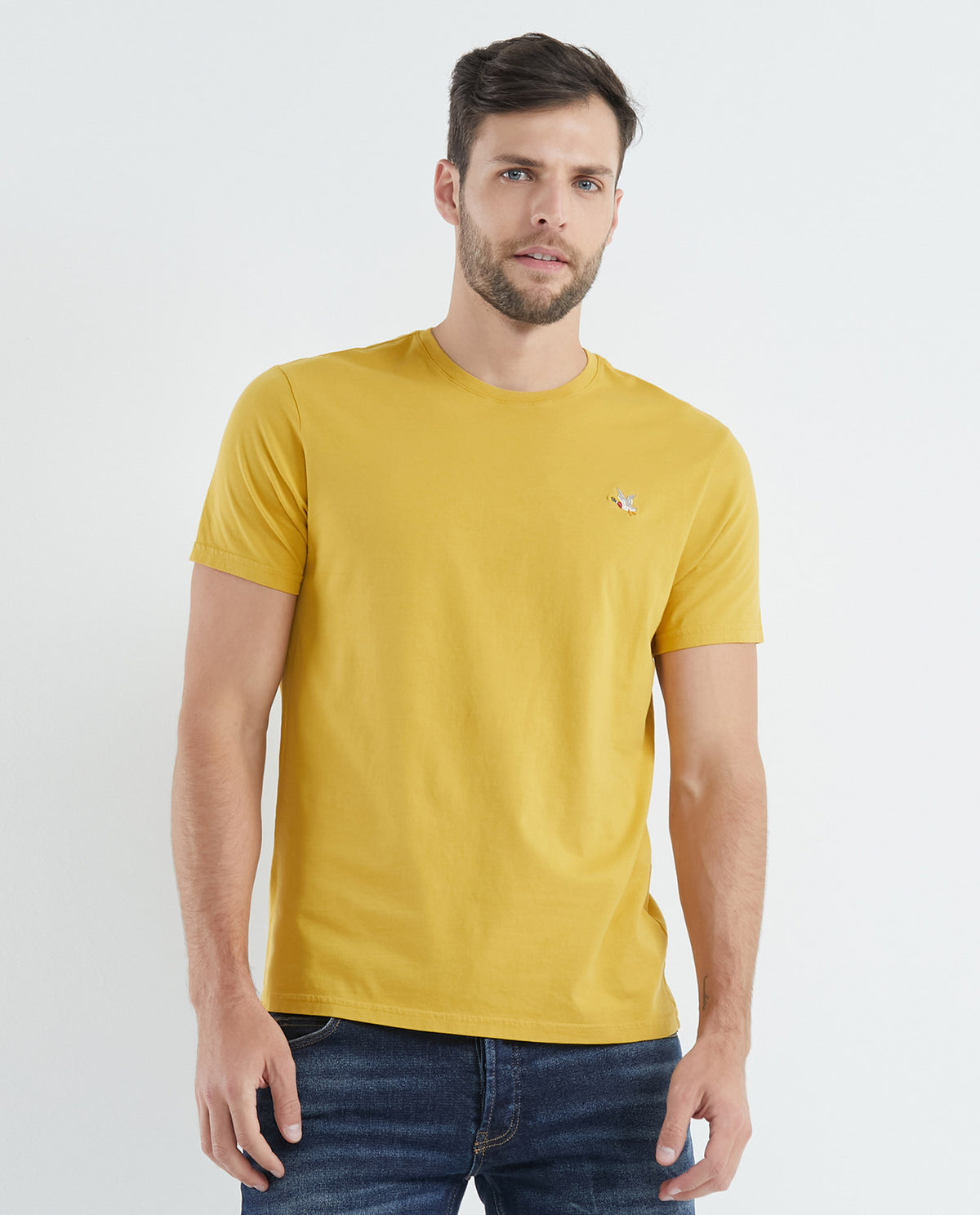 Men's Basic T-Shirt, Slim Fit Crew Neck - 100% Cotton - Yellow 649D001 - 1