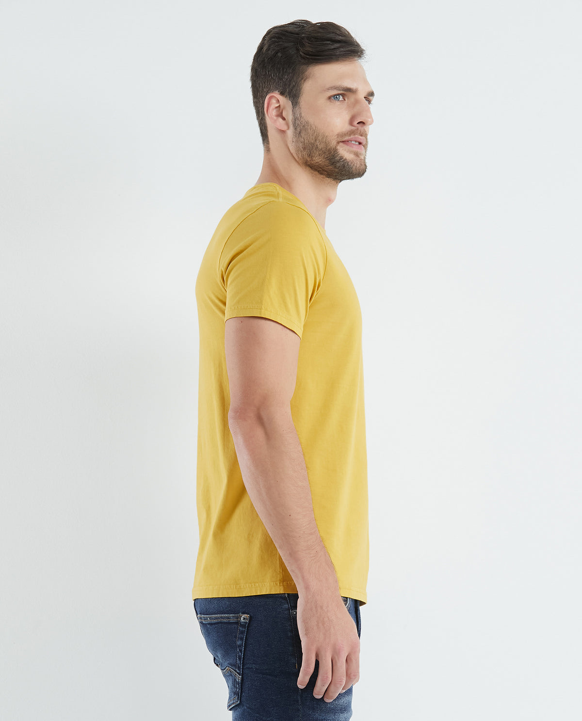 Men's Basic T-Shirt, Slim Fit Crew Neck - 100% Cotton - Yellow 649D001 - 2