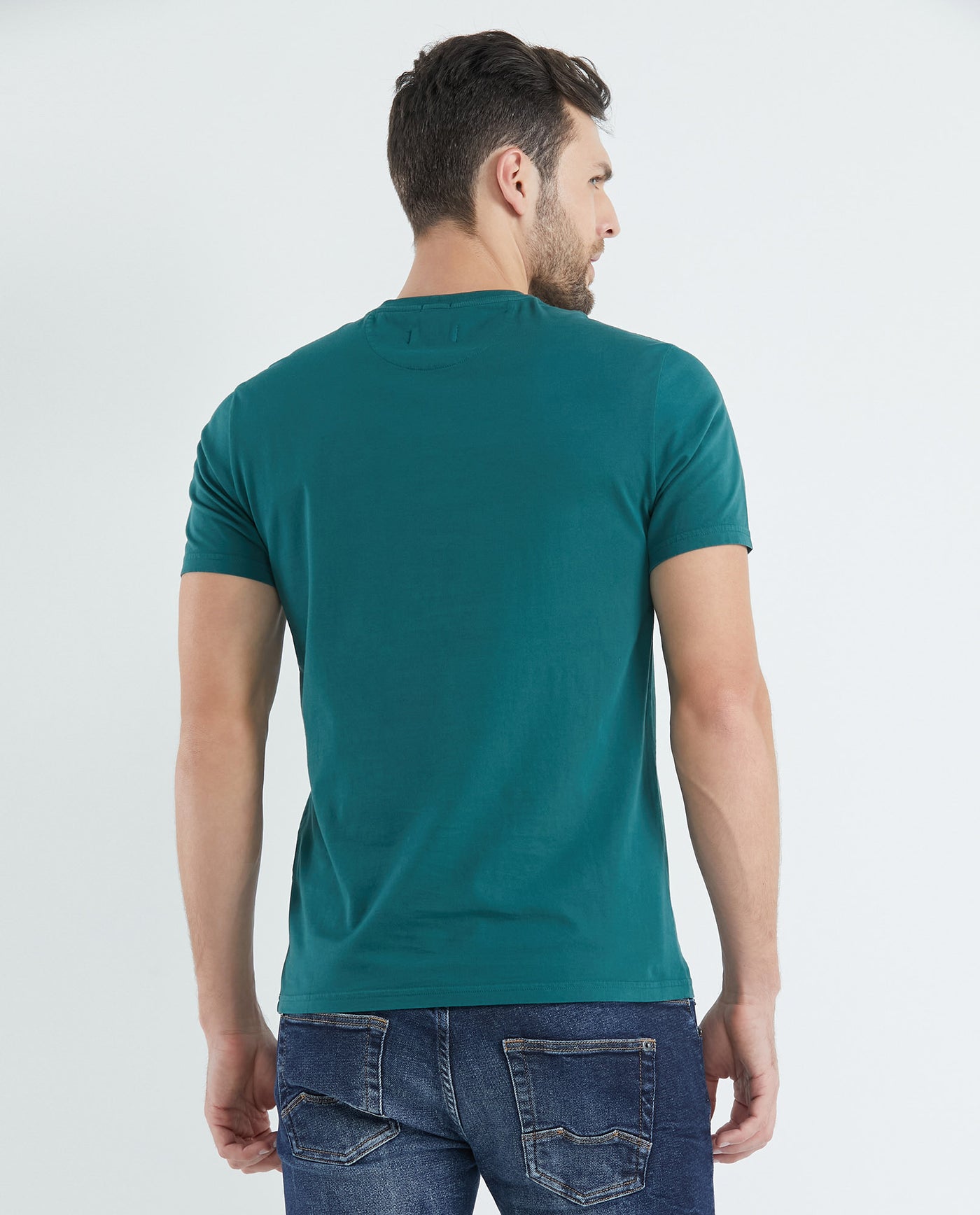 Men's Basic T-Shirt, Slim Fit Crew Neck - 100% Cotton - Green 649D001 - 3