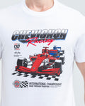Men's Graphic T-Shirt, Slim Fit - Printed with Racing Car and Typography - White 649F900 - 3