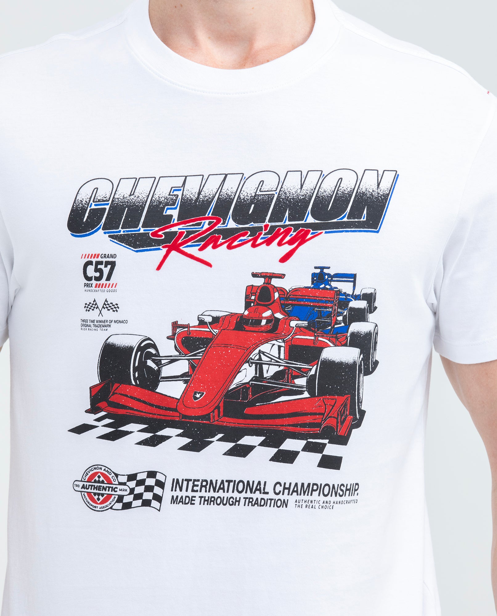 Men's Graphic T-Shirt, Slim Fit - Printed with Racing Car and Typography - White 649F900 - 3