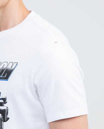 Men's Graphic T-shirt, Slim Fit - Printed with Racing Car and Typography - White - 5