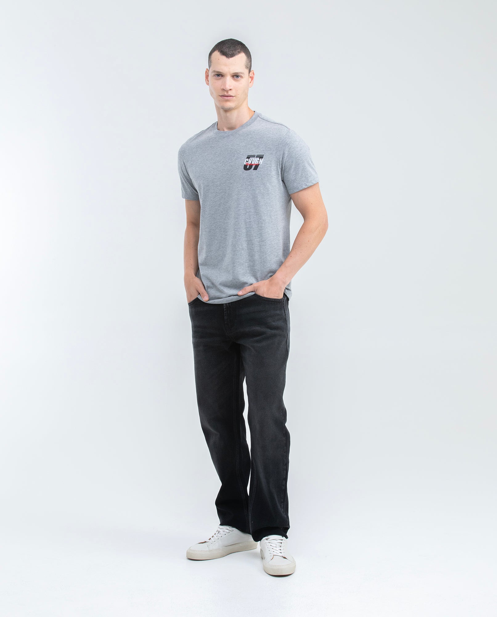 Men's Graphic T-shirt, Slim Fit - Chevignon Racing Graphics on Front and Back - Gray - 2