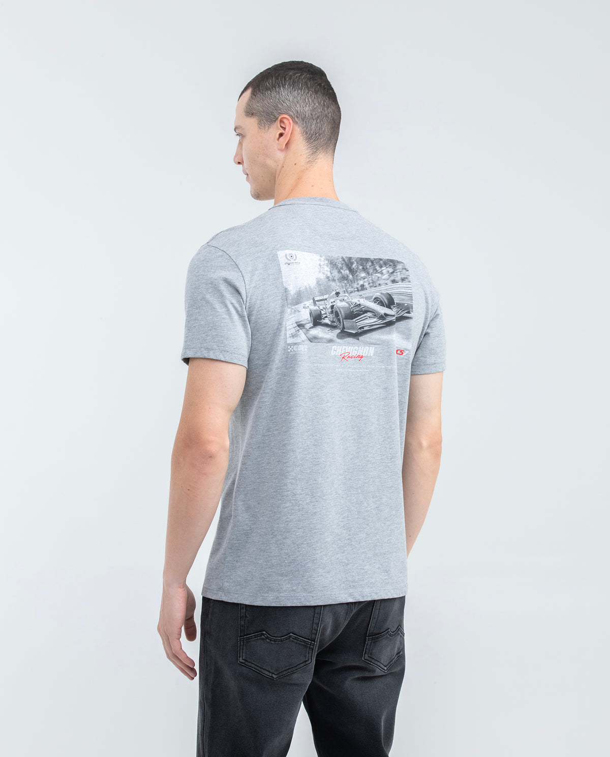 Men's Slim Fit Racing T-Shirt Front-Back Graphics Red Shoulder Details 100% Cotton - 5