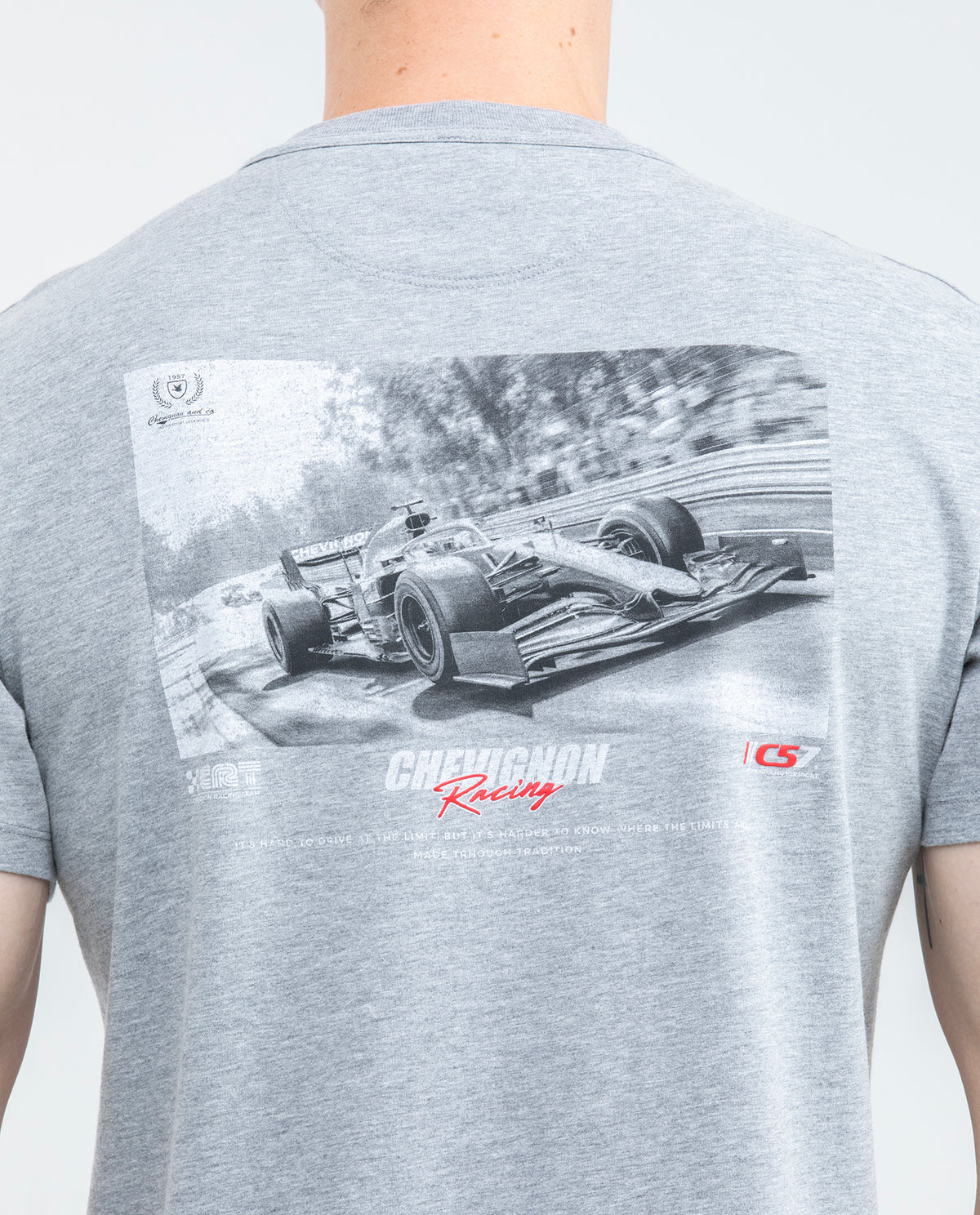 Men's Slim Fit Racing T-Shirt Front-Back Graphics Red Shoulder Details 100% Cotton - 6