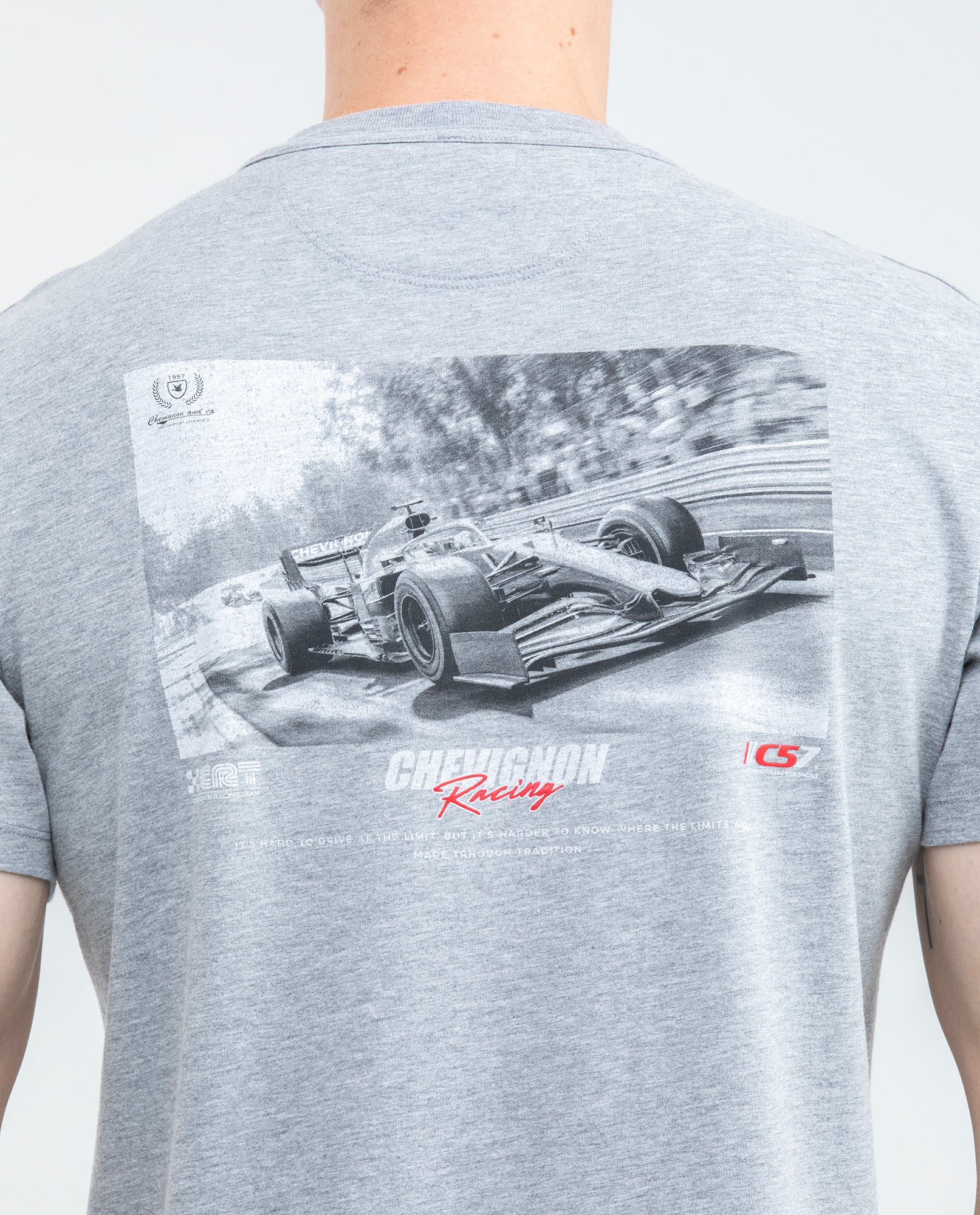 Men's Graphic T-shirt, Slim Fit - Chevignon Racing Graphics on Front and Back - Gray - 6