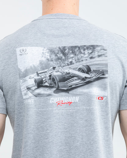 Men's Graphic T-shirt, Slim Fit - Chevignon Racing Graphics on Front and Back - Gray - 6