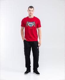 Men's Graphic T-shirt, Slim Fit - Shield and Flags Print - Red - 2