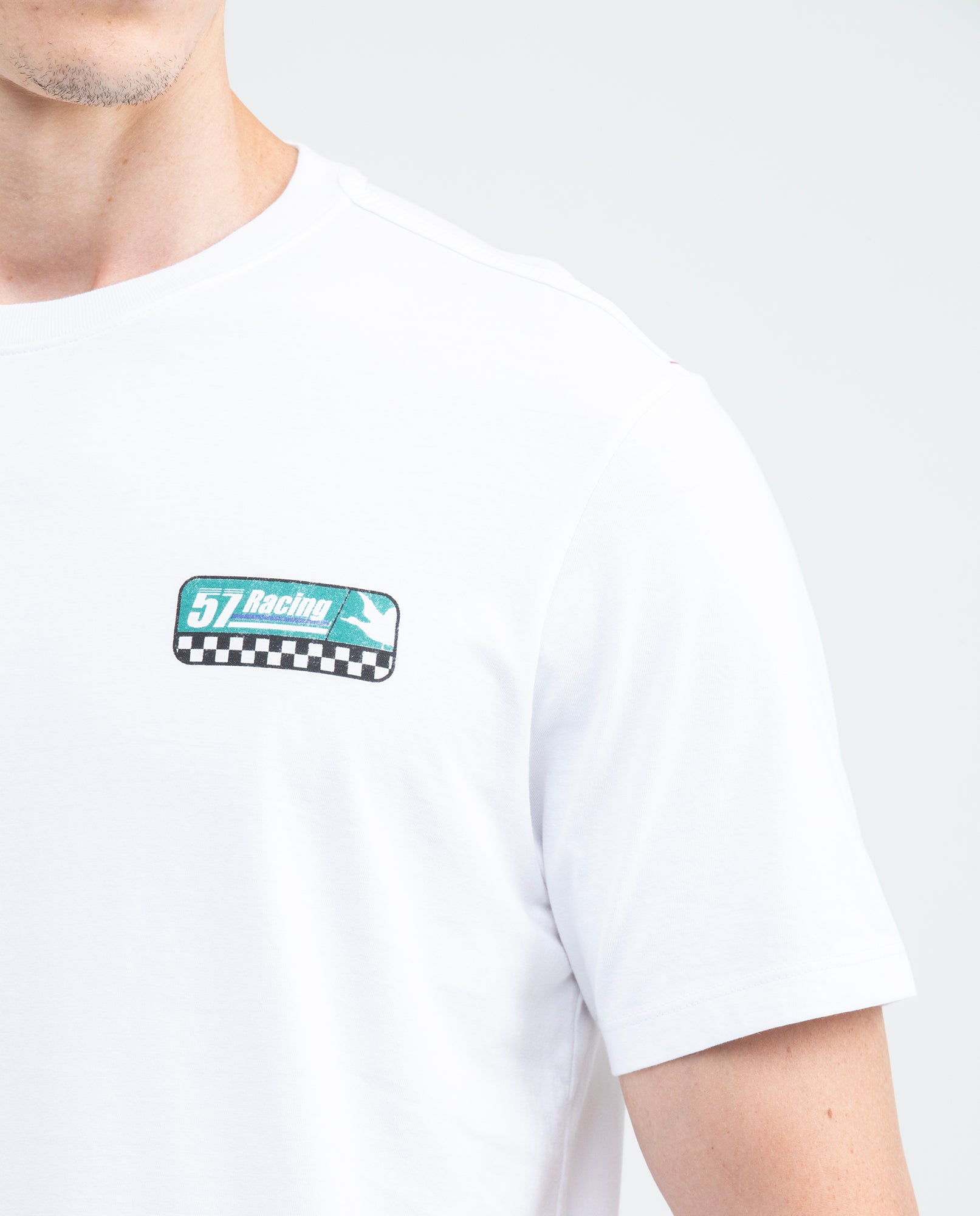 Men's Graphic T-shirt, Classic Fit - Chevignon Racing Graphics on Front and Back - White - 3