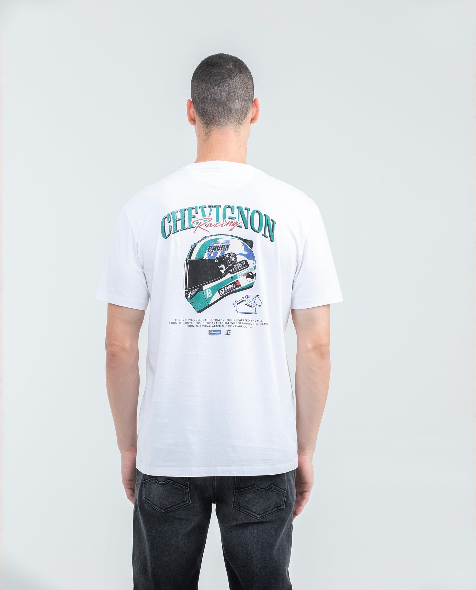 Men's Graphic T-shirt, Classic Fit - Chevignon Racing Graphics on Front and Back - White - 5