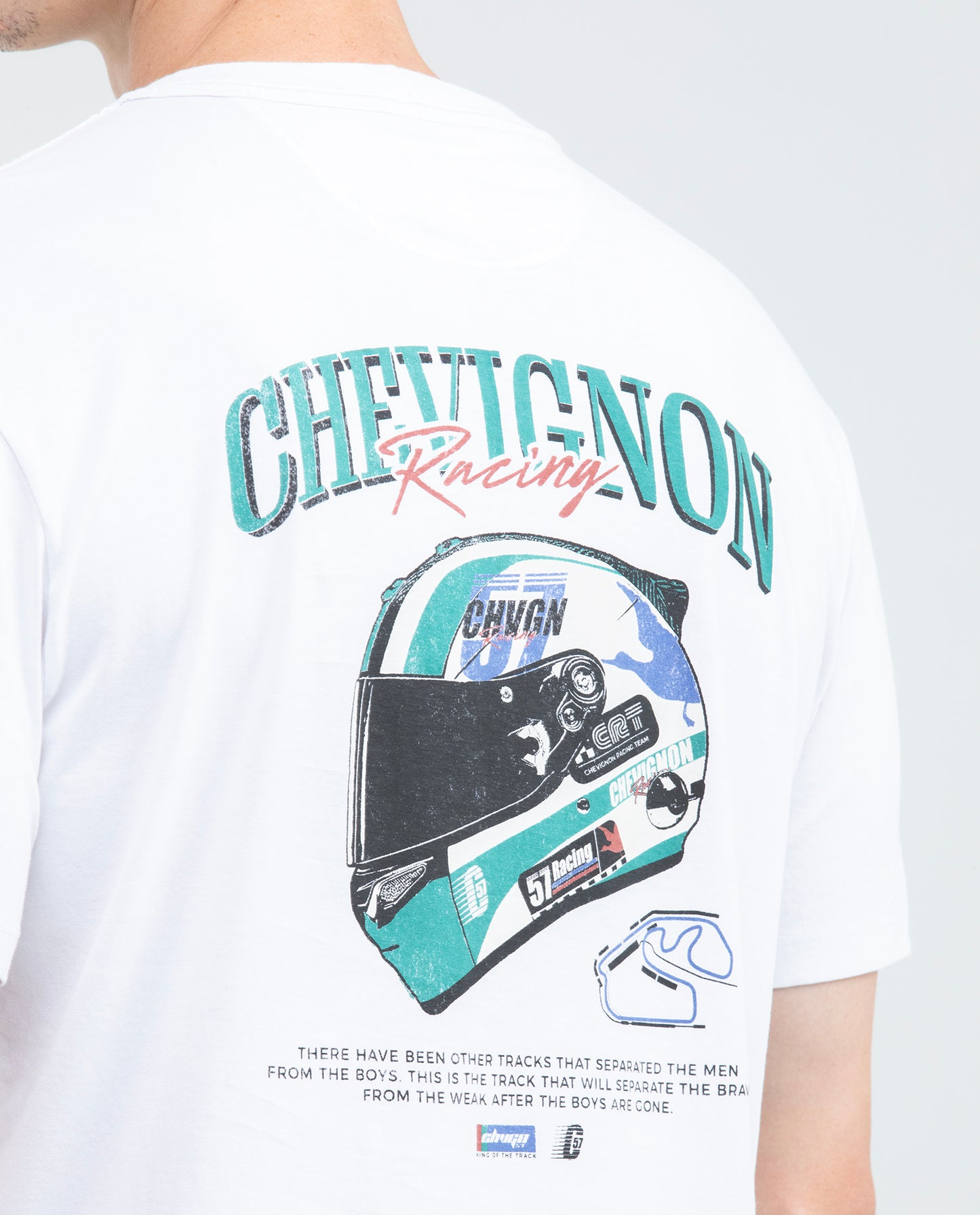 Men's Graphic T-shirt, Classic Fit - Chevignon Racing Graphics on Front and Back - White - 6