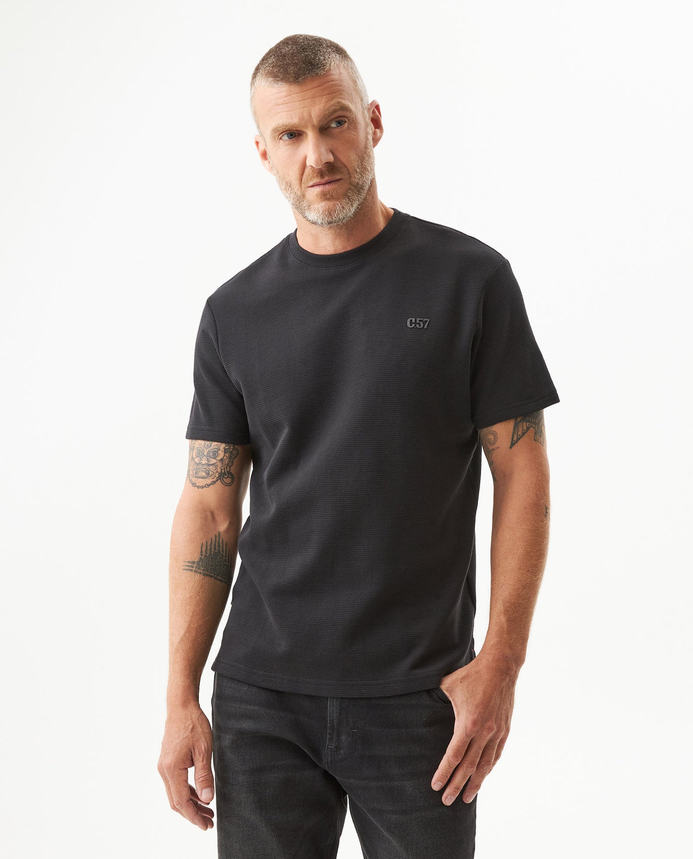 Men's Slim Fit Short Sleeve T-shirt in Cotton-Polyester Blend, Plaza - 2