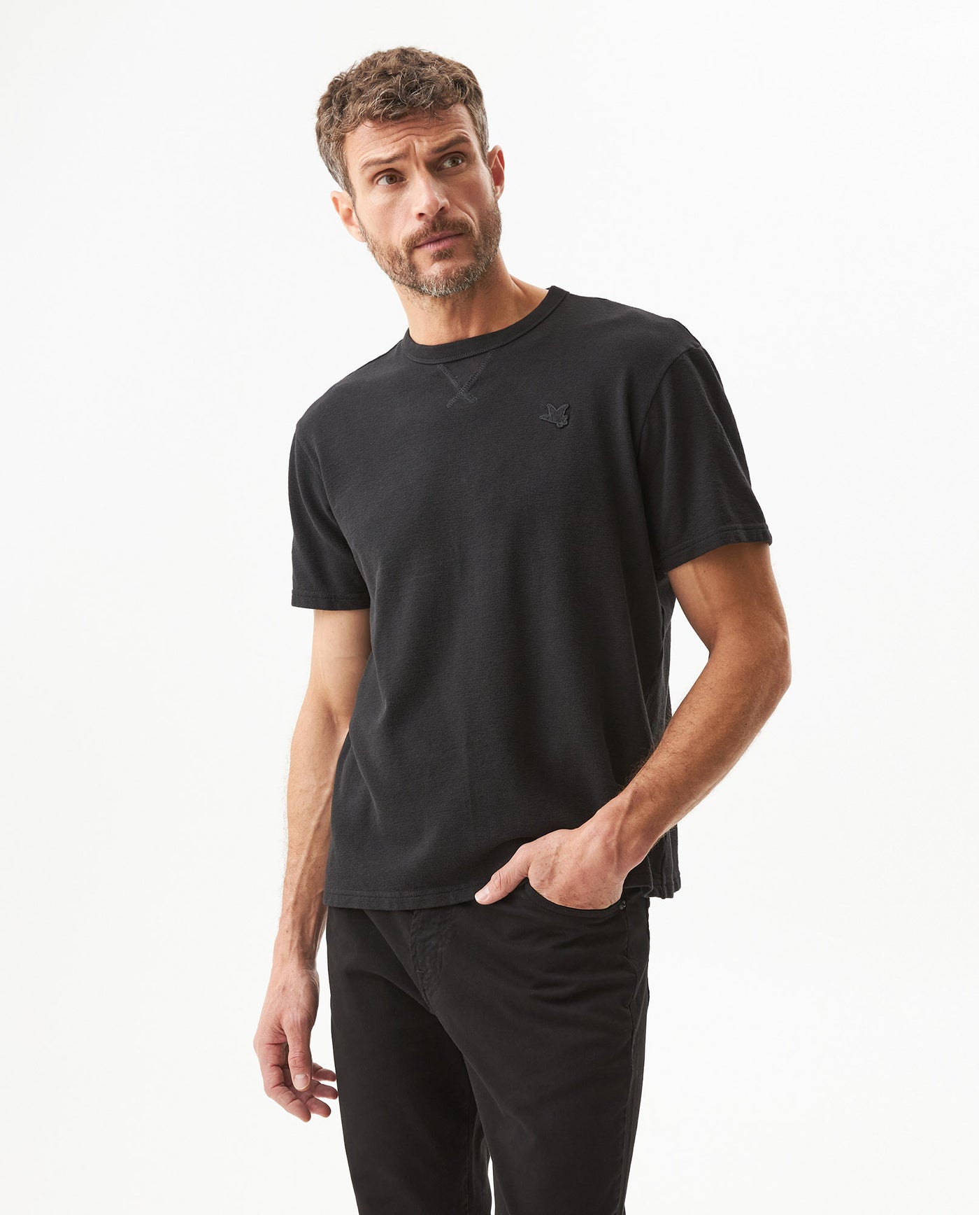 Men's V-Neck Slim Fit T-shirt in Cotton-Polyester Blend, Lighthouse - 2