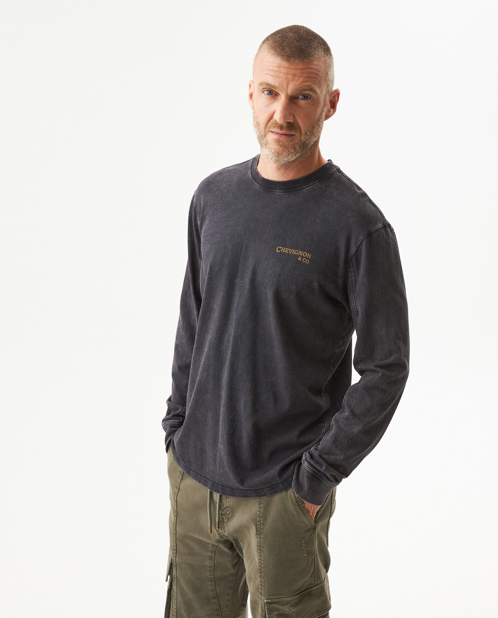 Men's Long Sleeve Graphic T-shirt in Cotton, Anchor - Black - 1