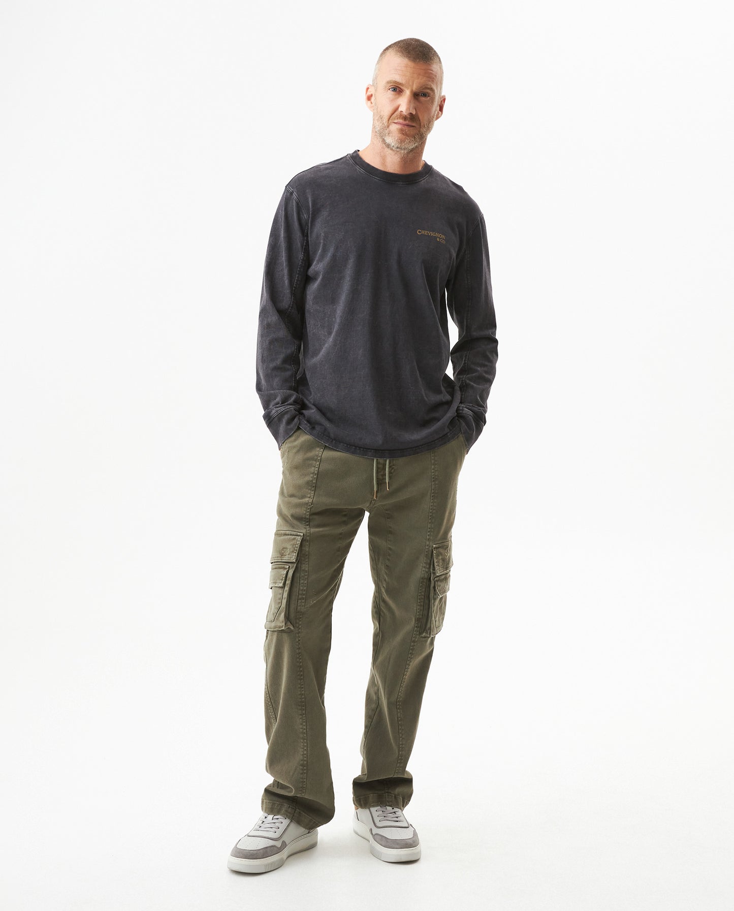 Men's Long Sleeve Graphic T-shirt in Cotton, Anchor - Black - 2