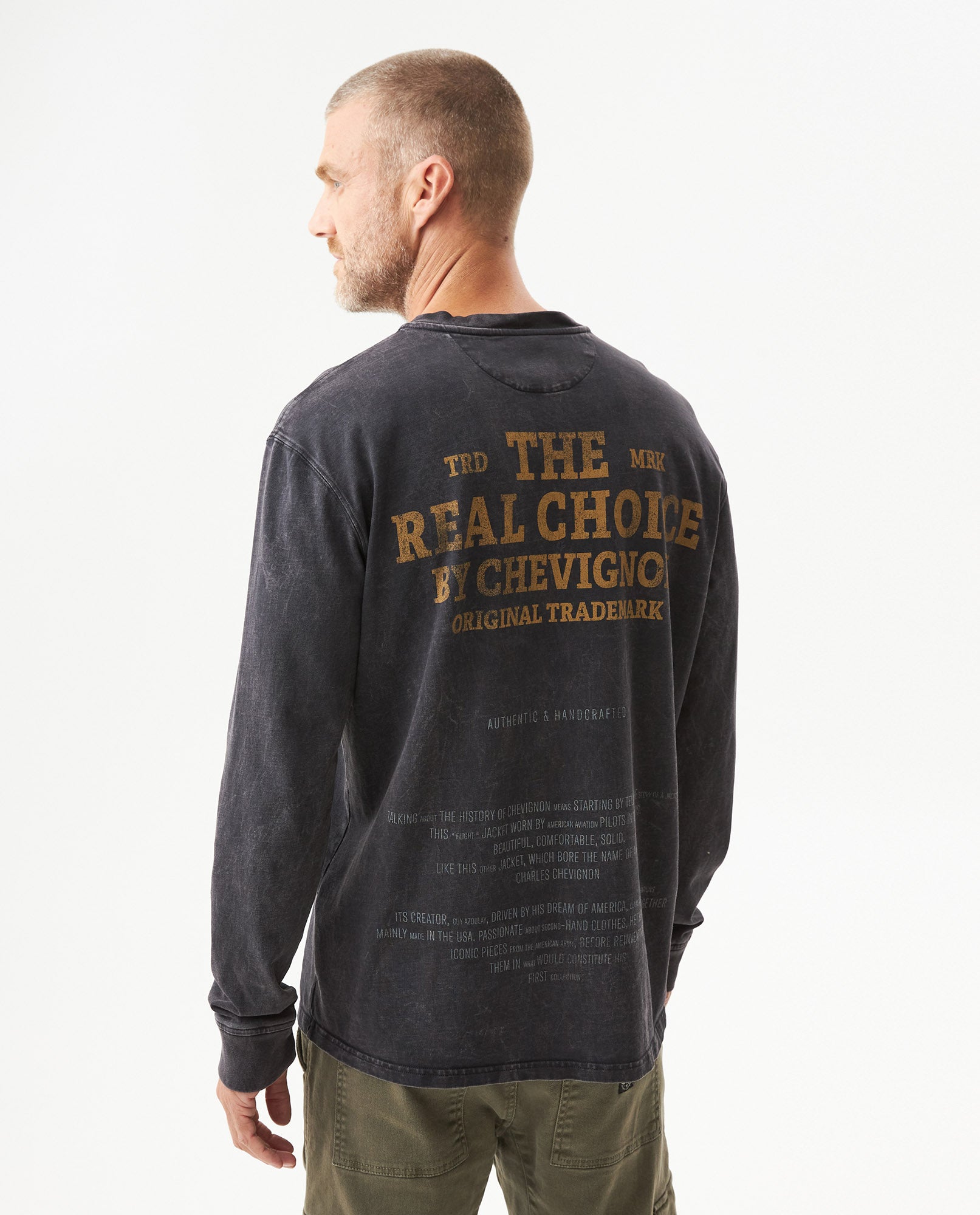 Men's Long Sleeve Graphic T-shirt in Cotton, Anchor - Black - 4