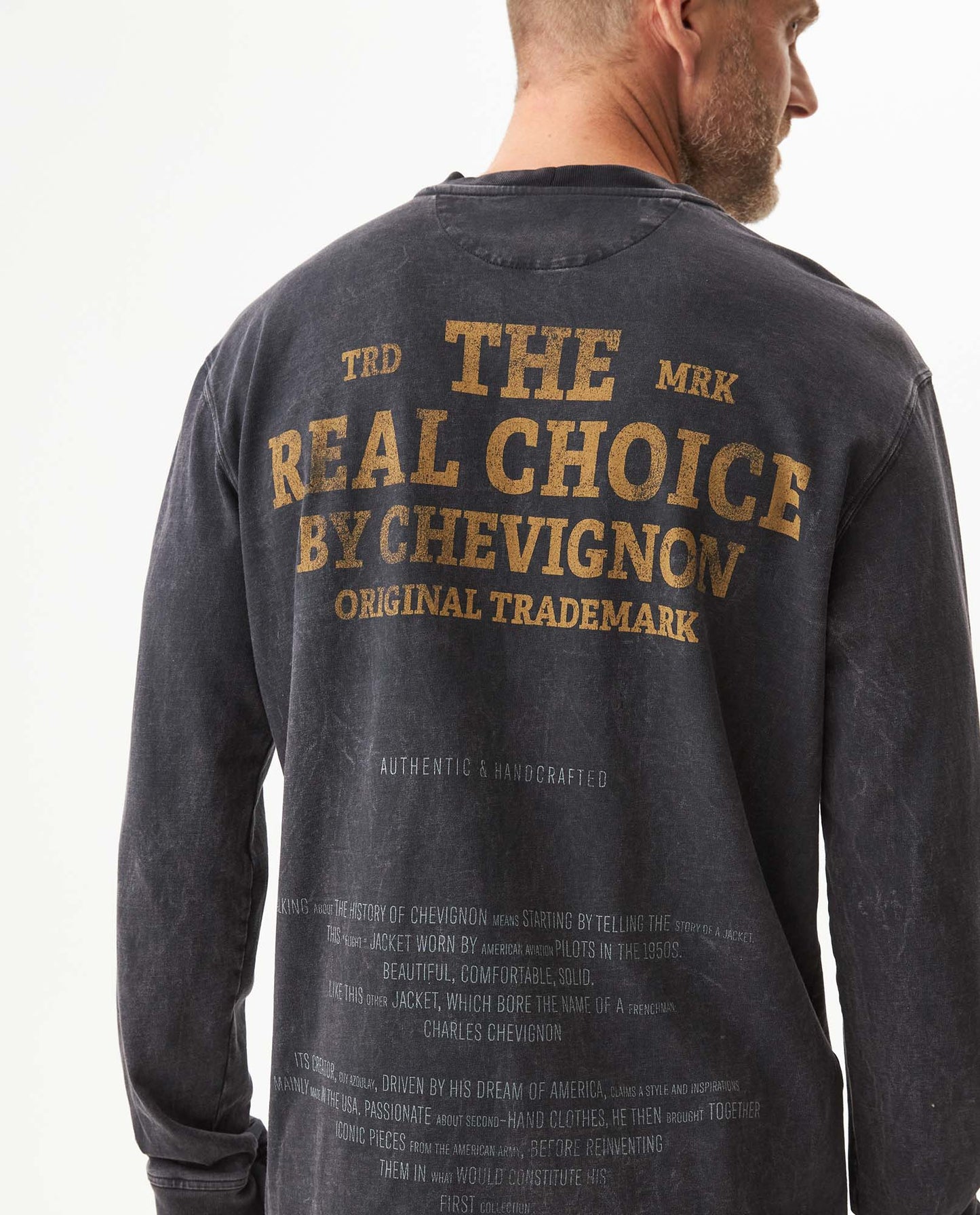 Men's Long Sleeve Graphic T-shirt in Cotton, Anchor - Black - 5