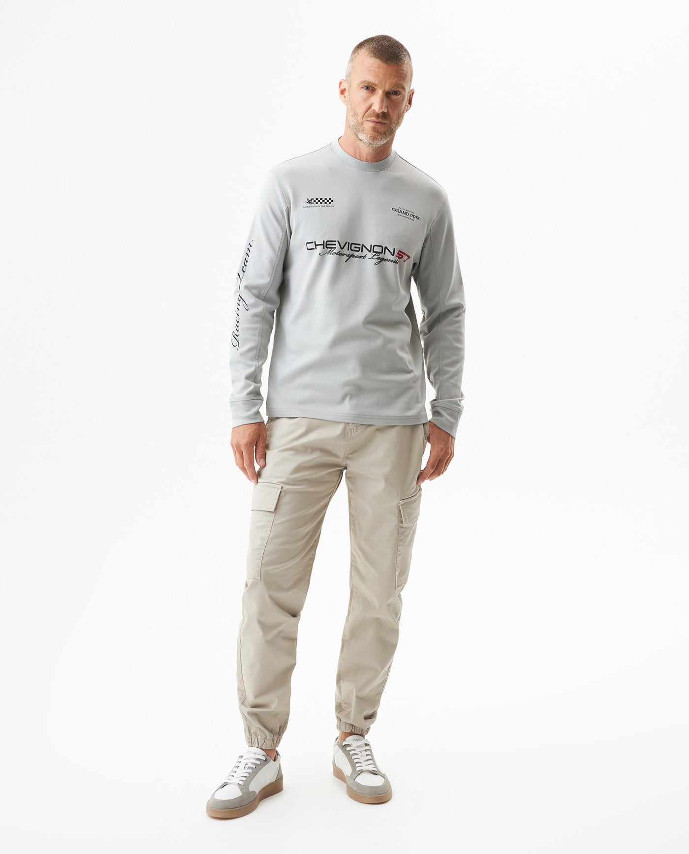 Men's Racing Long Sleeve Regular Fit T-shirt in Cotton, Compass - 2