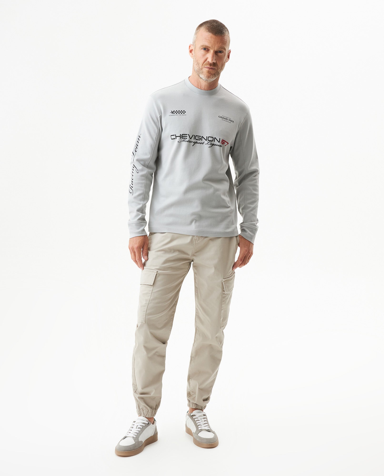Men's Racing Long Sleeve Regular Fit T-shirt in Cotton, Compass - 2