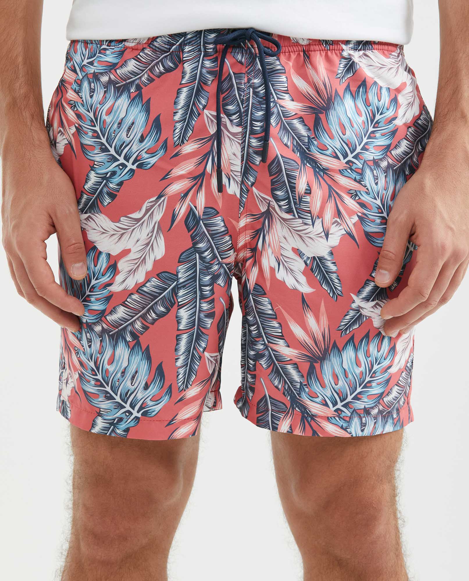 Men's Beach Bermuda Shorts Leaf Print Internal Panty 100% Polyester - 1