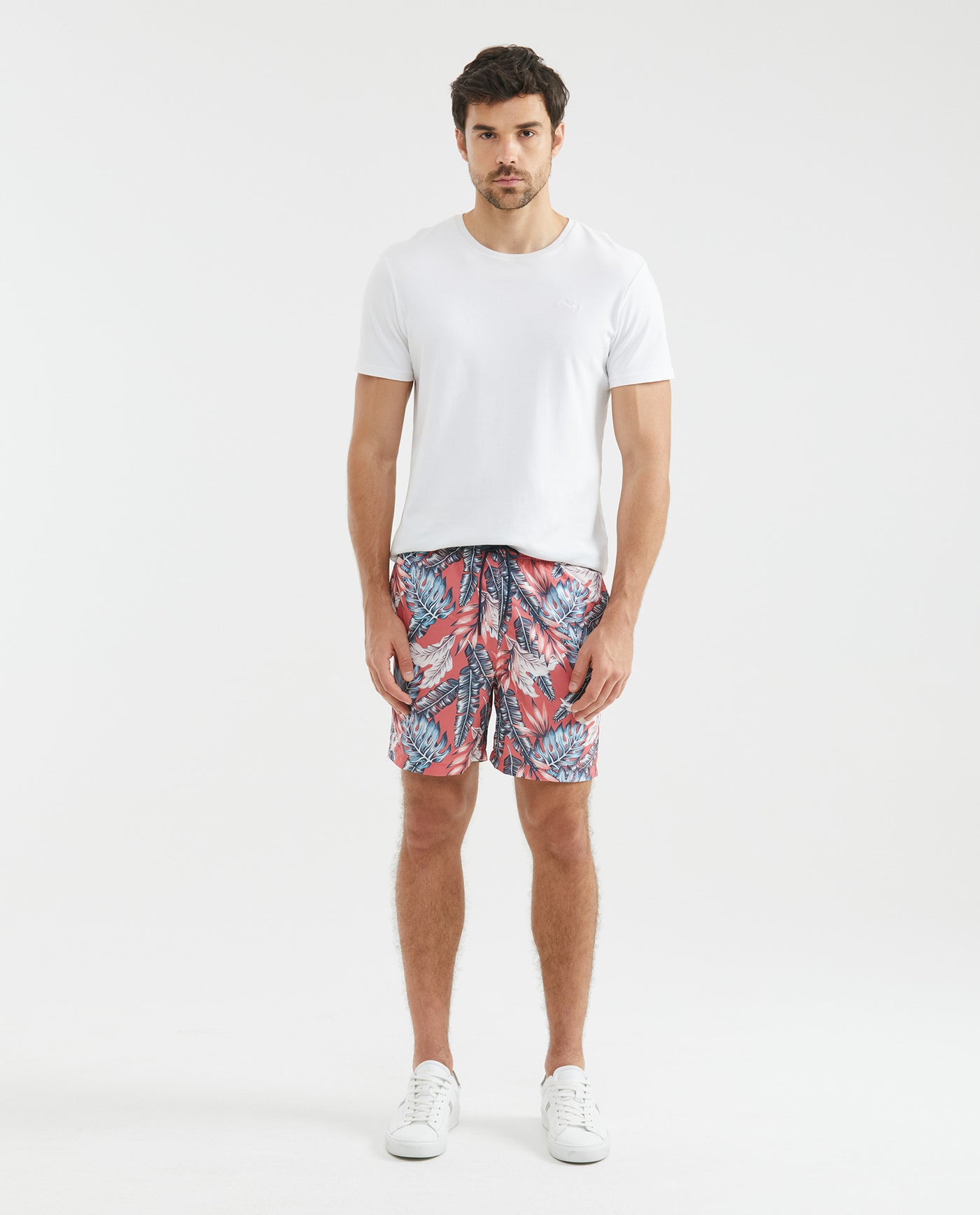 Men's Beach Bermuda Shorts Leaf Print Internal Panty 100% Polyester - 2