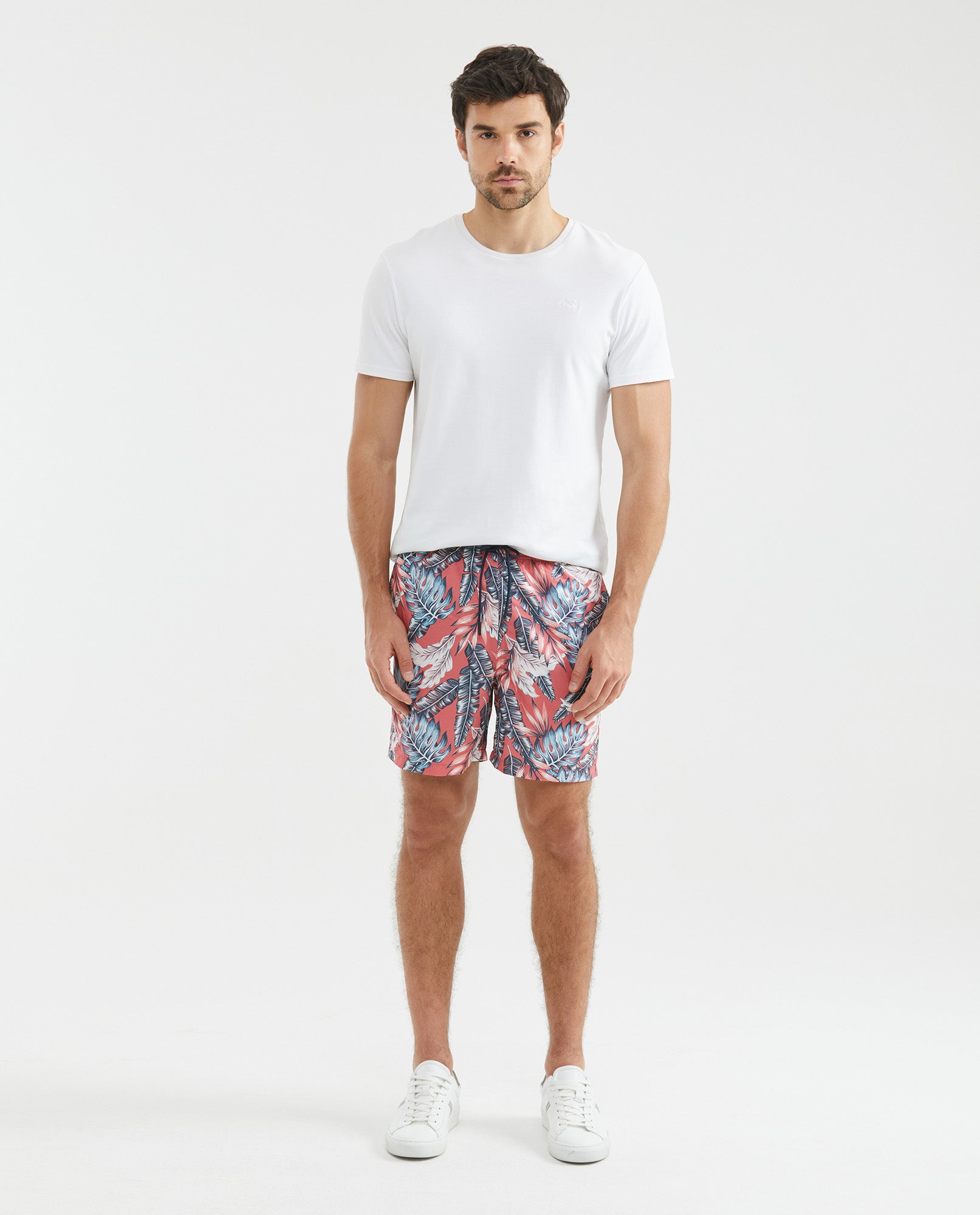Men's Beach Bermuda Shorts Leaf Print Internal Panty 100% Polyester - 2
