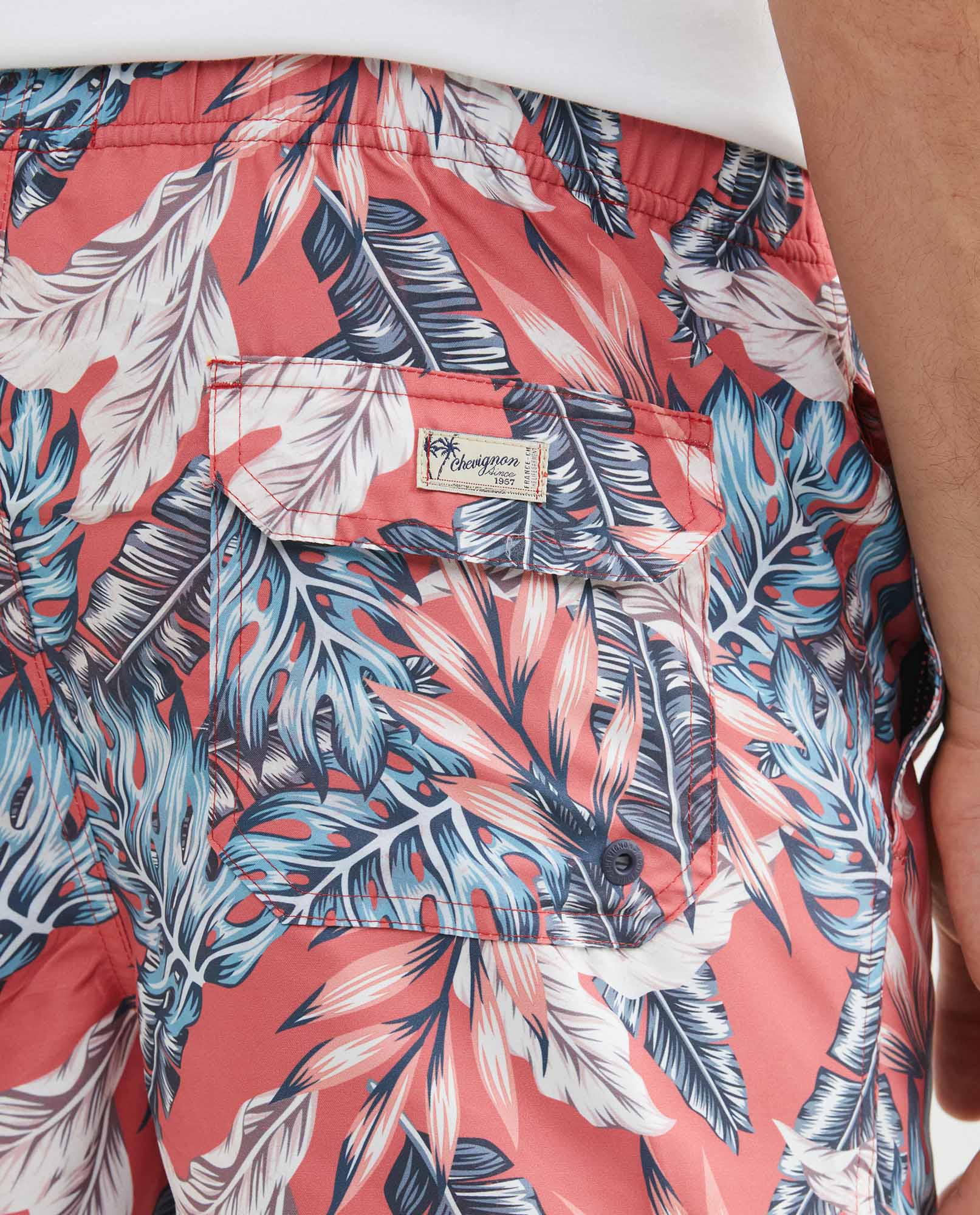 Men's Beach Bermuda Shorts Leaf Print Internal Panty 100% Polyester - 5