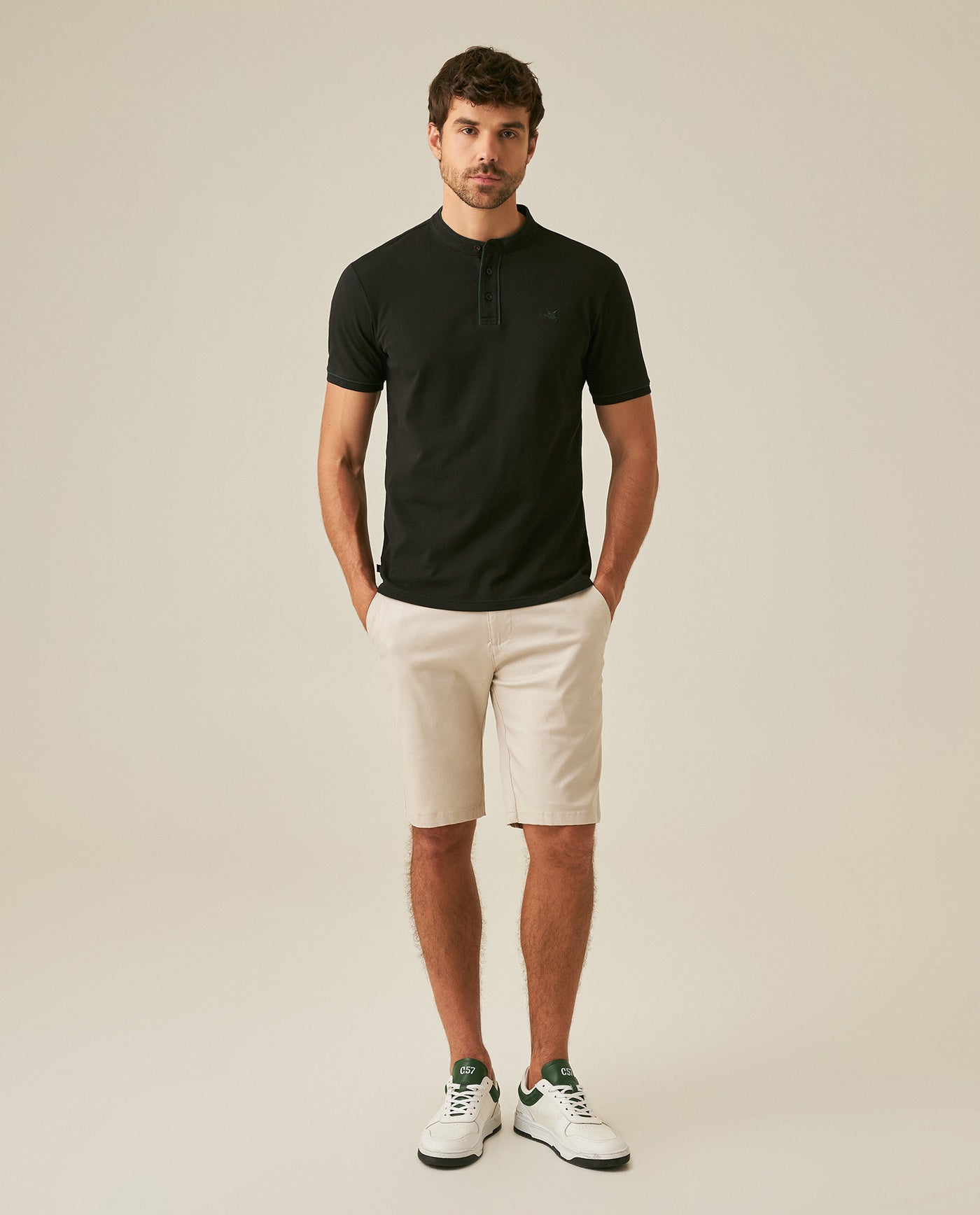 Mens Bermuda Shorts Chino Cotton Elastane Rear Piping Label Diagonal Pockets Casual-Smart - Beige 63_651H000_BEI140002_4