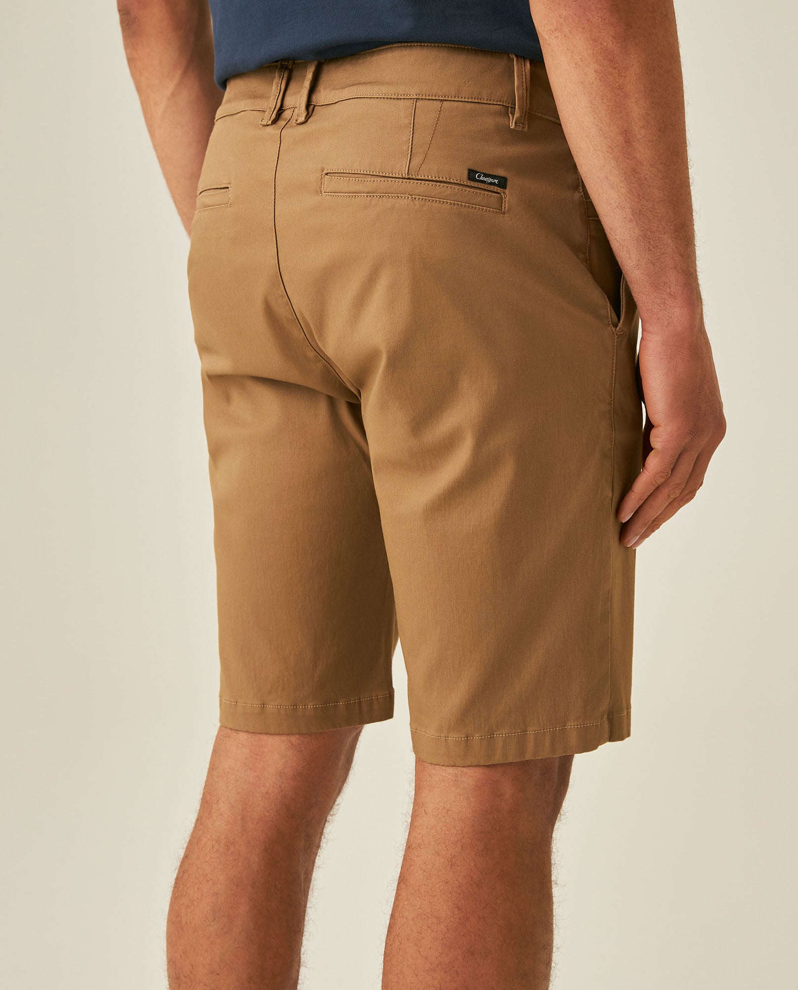 Mens Bermuda Shorts Chino Cotton Elastane Rear Piping Label Diagonal Pockets Casual-Smart - Brown 63_651H000_CAF181018_7