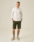 Mens Bermuda Shorts Chino Cotton Elastane Rear Piping Label Diagonal Pockets Casual-Smart - Green 63_651H000_VER190414_4