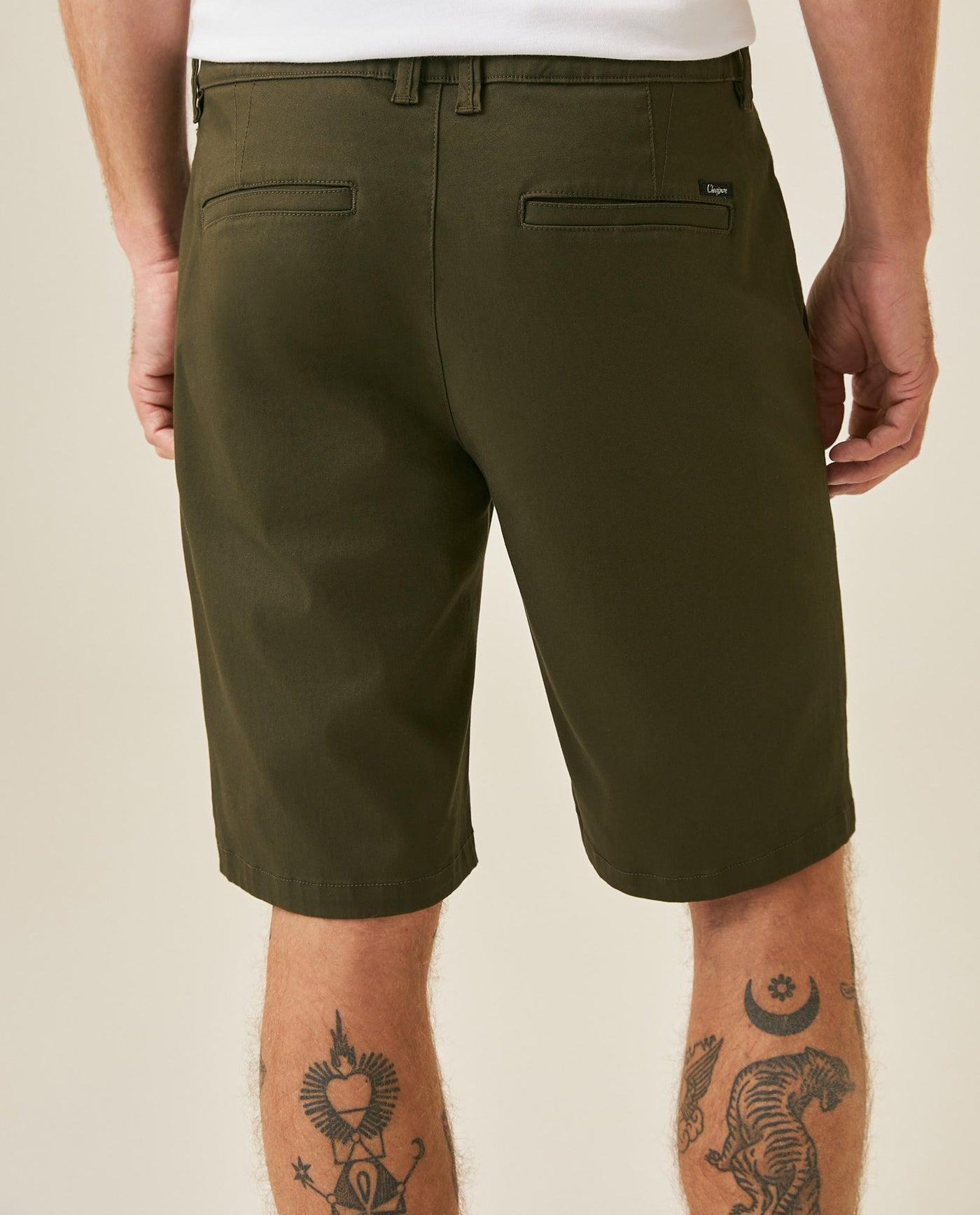 Mens Bermuda Shorts Chino Cotton Elastane Rear Piping Label Diagonal Pockets Casual-Smart - Green 63_651H000_VER190414_6