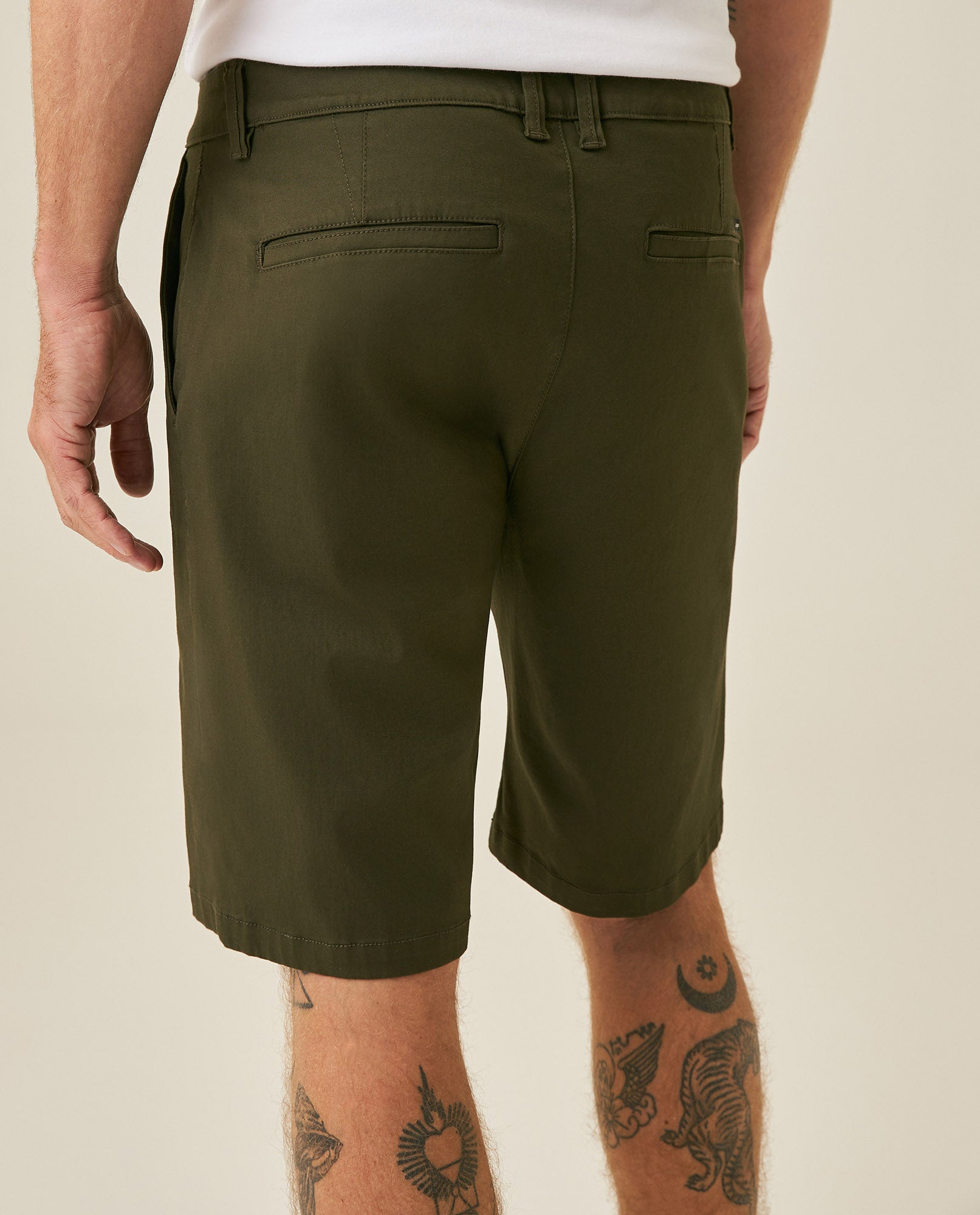 Mens Bermuda Shorts Chino Cotton Elastane Rear Piping Label Diagonal Pockets Casual-Smart - Green 63_651H000_VER190414_7