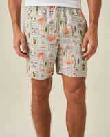 Mens Swim Trunks Printed Recycled Polyester Mini Tropical Print Adjustable Waist - Blue 63_651H002_AZU144807_0