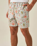 Mens Swim Trunks Printed Recycled Polyester Mini Tropical Print Adjustable Waist - Blue 63_651H002_AZU144807_5