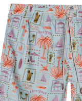 Mens Swim Trunks Printed Recycled Polyester Mini Tropical Print Adjustable Waist - Blue 63_651H002_AZU144807_8