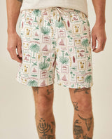 Mens Swim Trunks Printed Recycled Polyester Mini Tropical Print Adjustable Waist - Raw 63_651H002_CRU110606_0