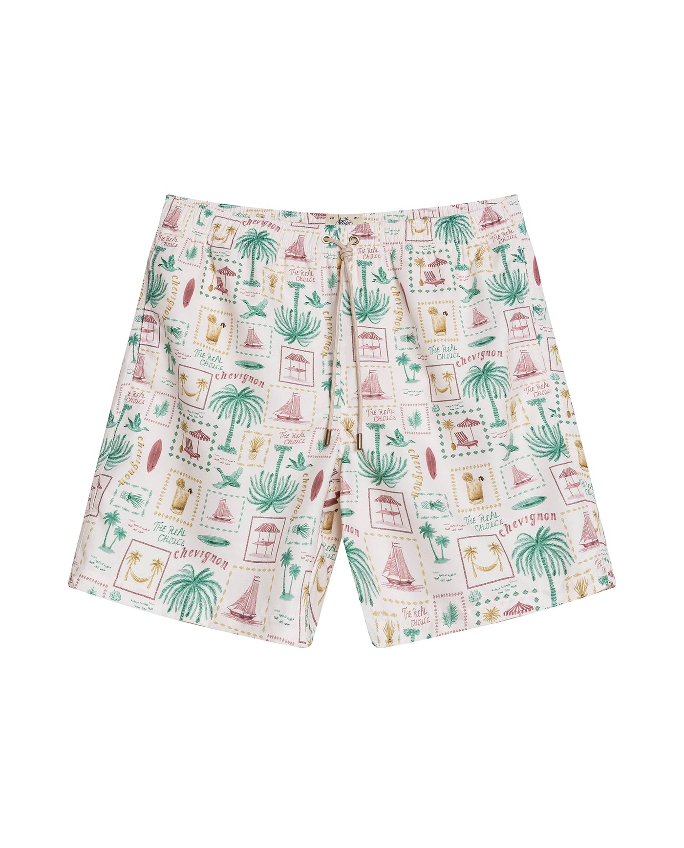 Mens Swim Trunks Printed Recycled Polyester Mini Tropical Print Adjustable Waist - Raw 63_651H002_CRU110606_3
