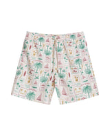 Mens Swim Trunks Printed Recycled Polyester Mini Tropical Print Adjustable Waist - Raw 63_651H002_CRU110606_3