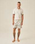 Mens Swim Trunks Printed Recycled Polyester Mini Tropical Print Adjustable Waist - Raw 63_651H002_CRU110606_4
