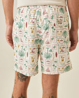 Mens Swim Trunks Printed Recycled Polyester Mini Tropical Print Adjustable Waist - Raw 63_651H002_CRU110606_6
