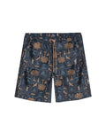 Mens Swim Trunks Printed Recycled Polyester Mini Tropical Print Adjustable Waist - Black 63_651H002_NEG194218_0