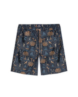 Mens Swim Trunks Printed Recycled Polyester Mini Tropical Print Adjustable Waist - Black 63_651H002_NEG194218_0