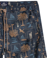 Mens Swim Trunks Printed Recycled Polyester Mini Tropical Print Adjustable Waist - Black 63_651H002_NEG194218_3