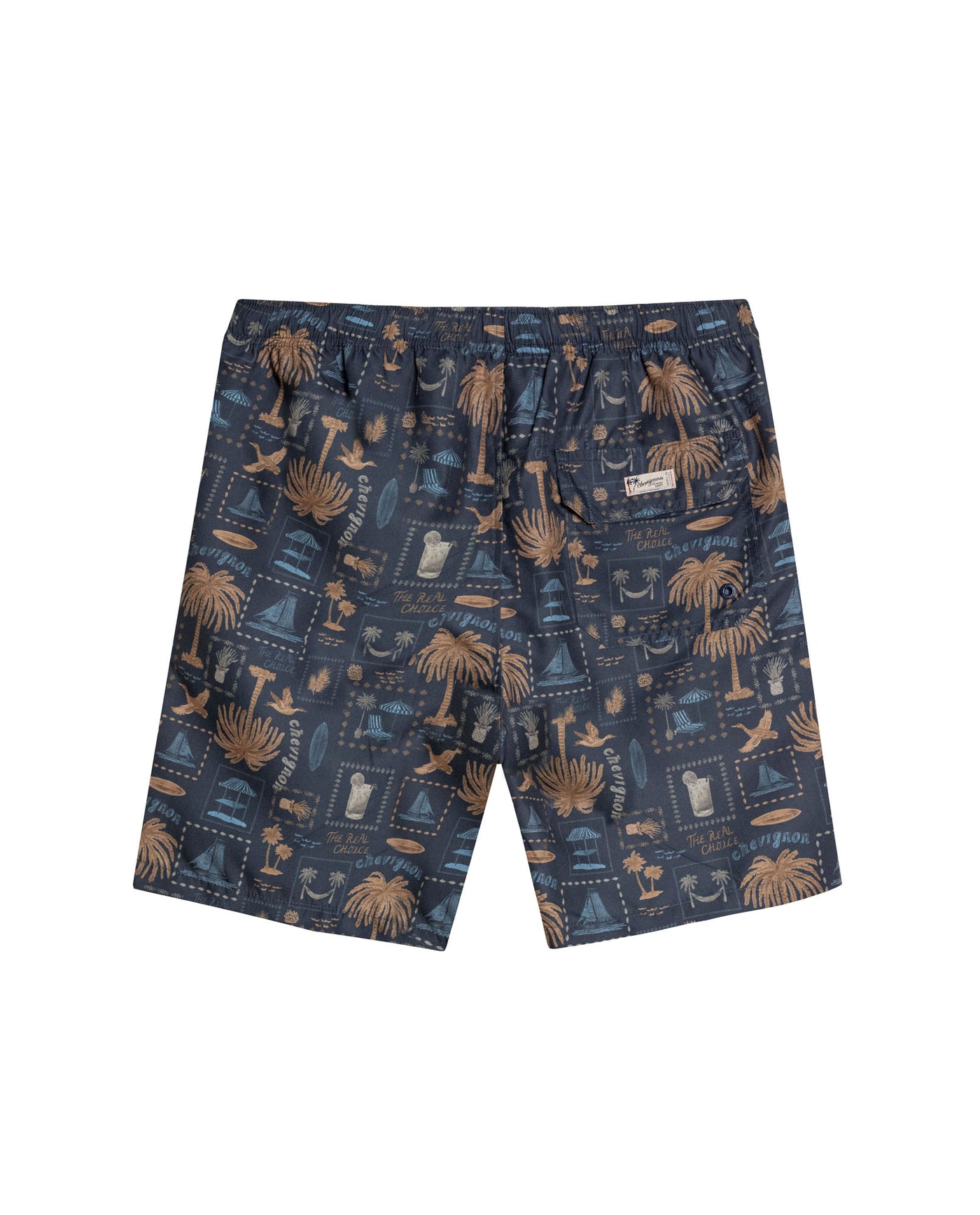 Mens Swim Trunks Printed Recycled Polyester Mini Tropical Print Adjustable Waist - Black 63_651H002_NEG194218_5