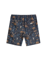 Mens Swim Trunks Printed Recycled Polyester Mini Tropical Print Adjustable Waist - Black 63_651H002_NEG194218_5