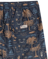 Mens Swim Trunks Printed Recycled Polyester Mini Tropical Print Adjustable Waist - Black 63_651H002_NEG194218_6