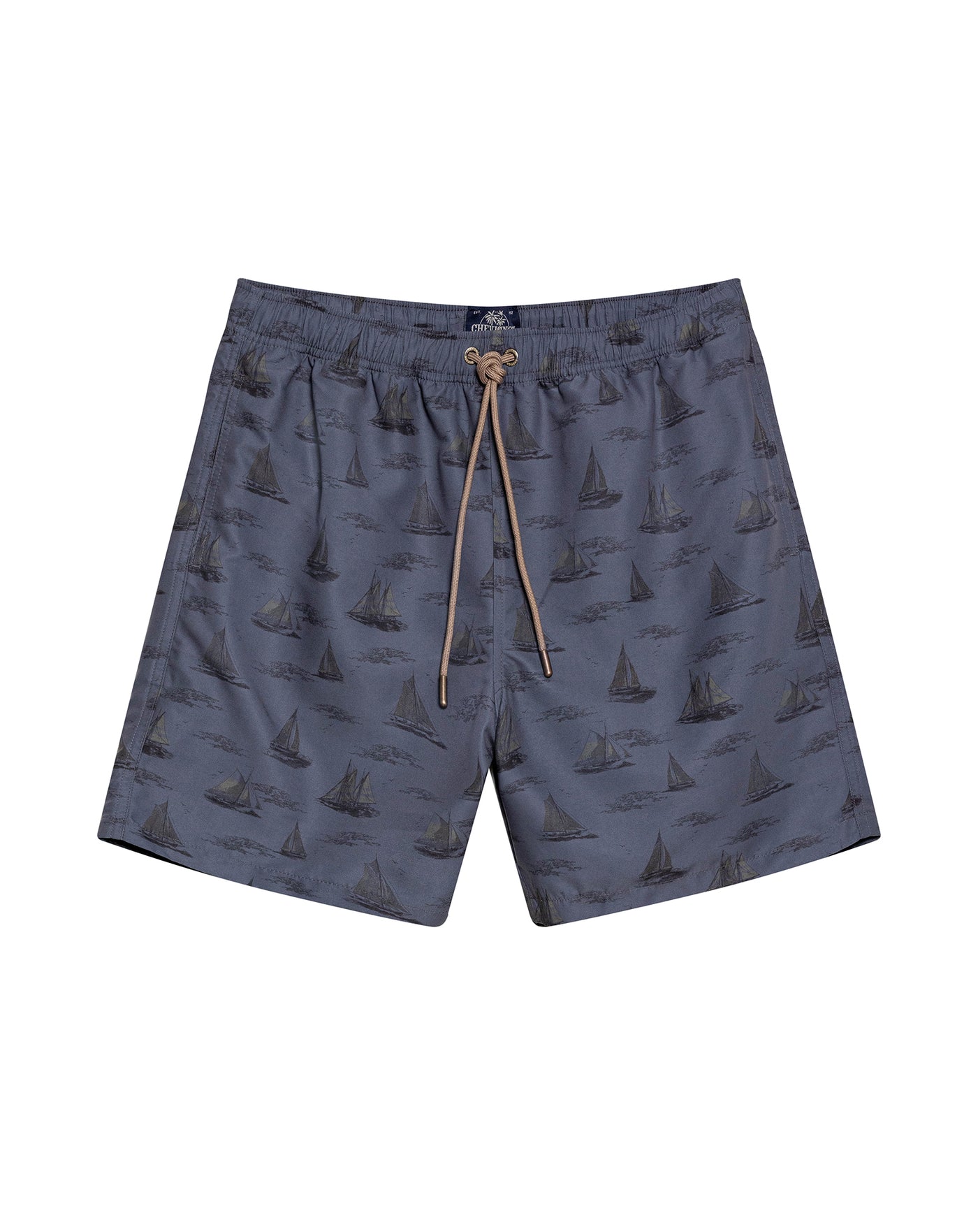 Mens Swim Trunks Recycled Polyester Elastic Lining Mini Nautical Boat Print - Gray 63_651H003_GRI190000_3