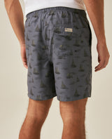 Mens Swim Trunks Recycled Polyester Elastic Lining Mini Nautical Boat Print - Gray 63_651H003_GRI190000_6