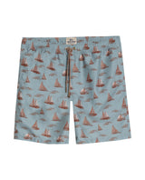 Mens Swim Trunks Recycled Polyester Elastic Lining Mini Nautical Boat Print - Green 63_651H003_VER165804_0